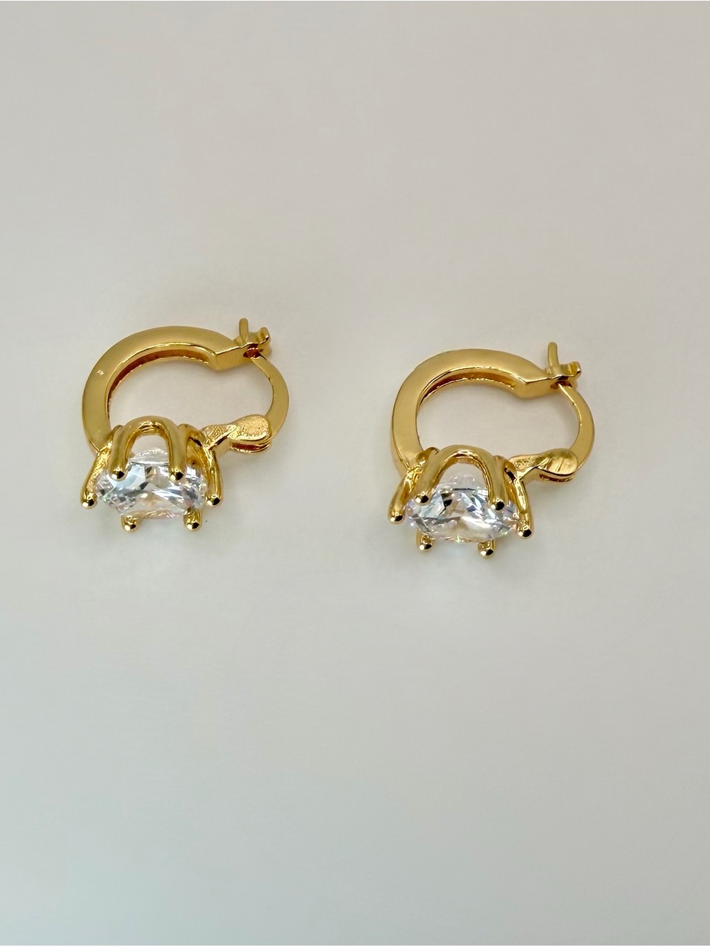 Gold Plated Clear Stone Hoop Earrings - Women Jewelry - Picture 6 of 7
